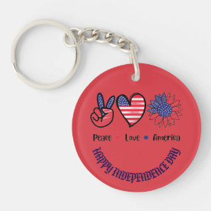 "Peace Love America" Patriotic Symbols Custom Key Ring
