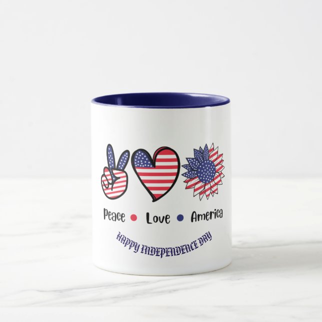 "Peace Love America" Patriotic Symbols Custom Mug (Center)