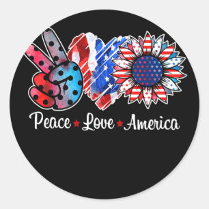 Peace Love America Sunflower American Flag Funny Classic Round Sticker