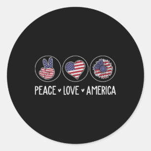 Peace Love America Sunflower Women 4th Of July Classic Round Sticker