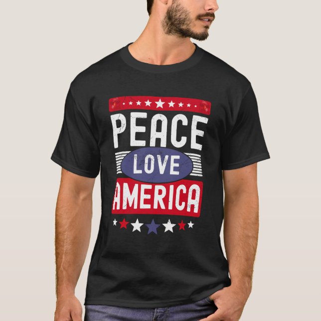 Peace Love America Us Flag Fourth Womens 4Th Of T-Shirt (Front)