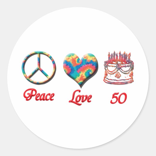 Peace Love and 50 Classic Round Sticker (Front)