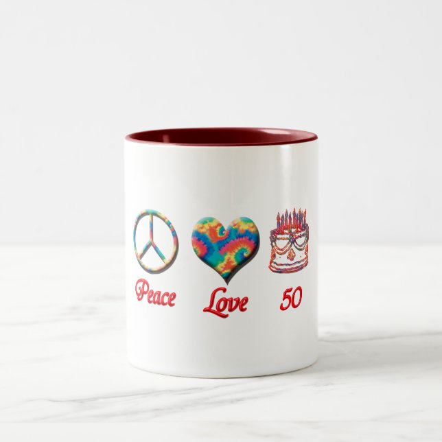 Peace Love and 50 Two-Tone Coffee Mug (Center)