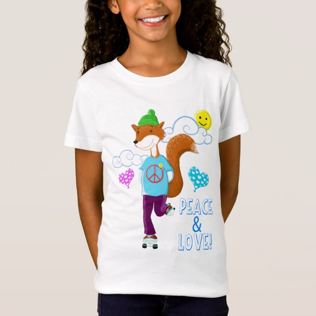 Peace, Love, And A Rollerskating Fox T-Shirt (Front)