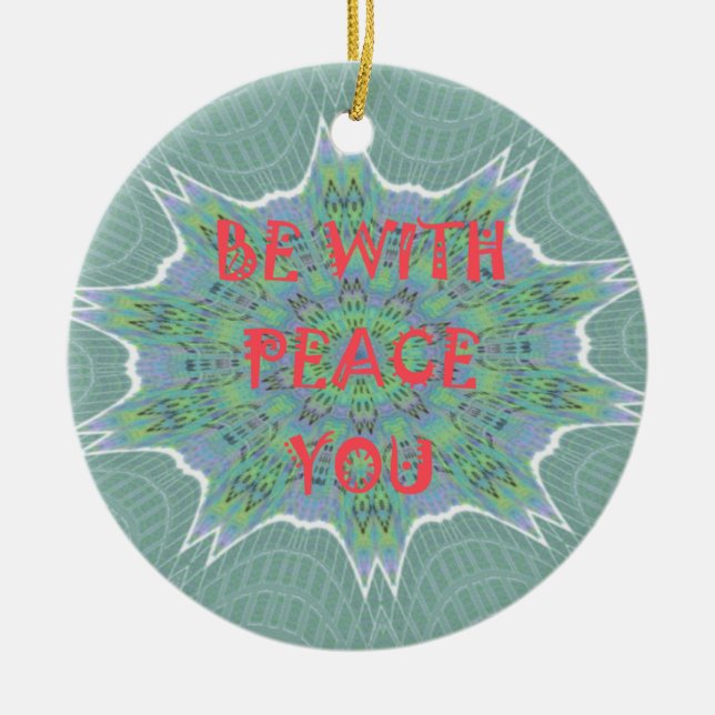 Peace, Love, and African Print Ceramic Tree Decoration (Front)