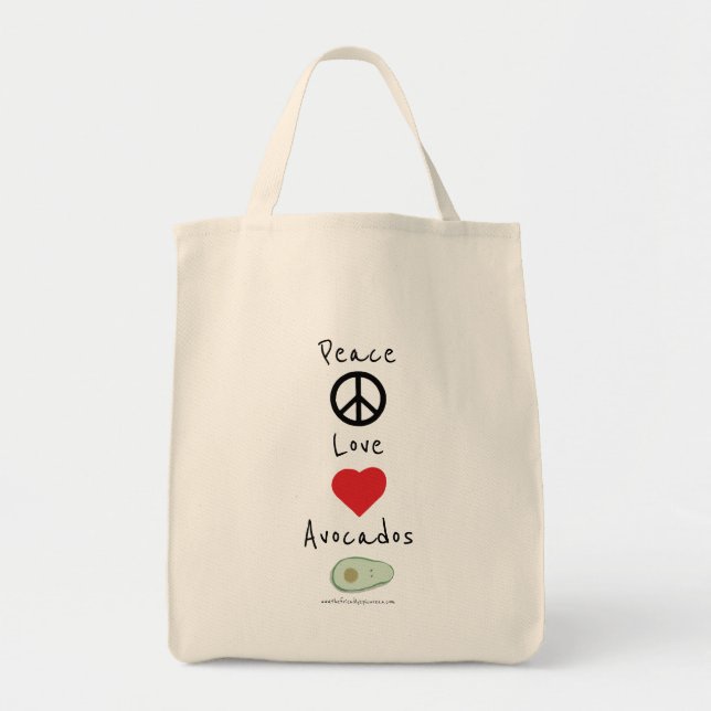Peace, Love, and Avocados Grocery Tote Bag (Front)