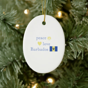 Peace Love and Barbados Ceramic Tree Decoration