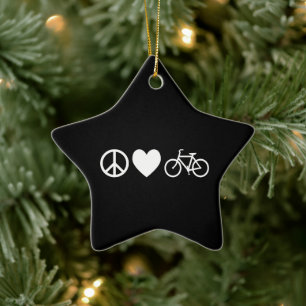 Peace Love and Bicycles Ceramic Tree Decoration