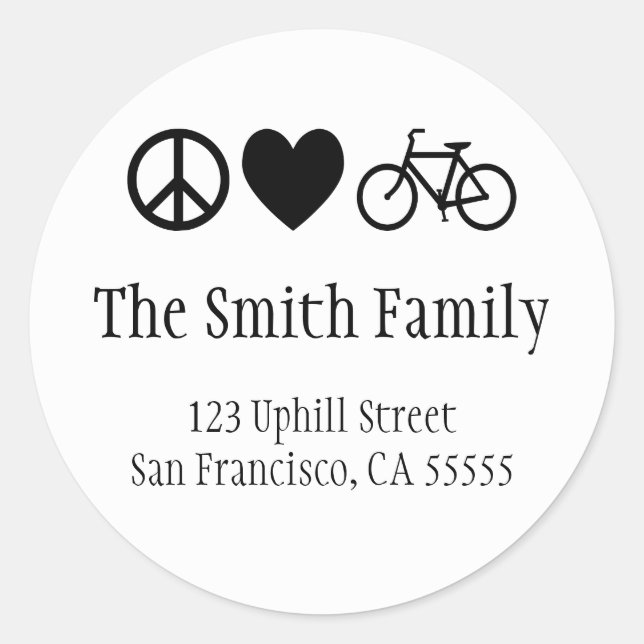 Peace Love and Bicycles Sticker (Front)