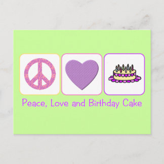 Peace, Love and Birthday Cake Postcard
