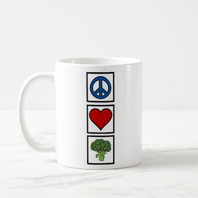 Peace Love and Broccoli Coffee Mug (Left)
