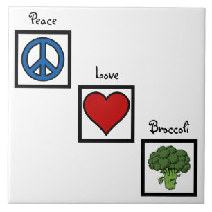 Peace Love and Broccoli Symbols Tile
