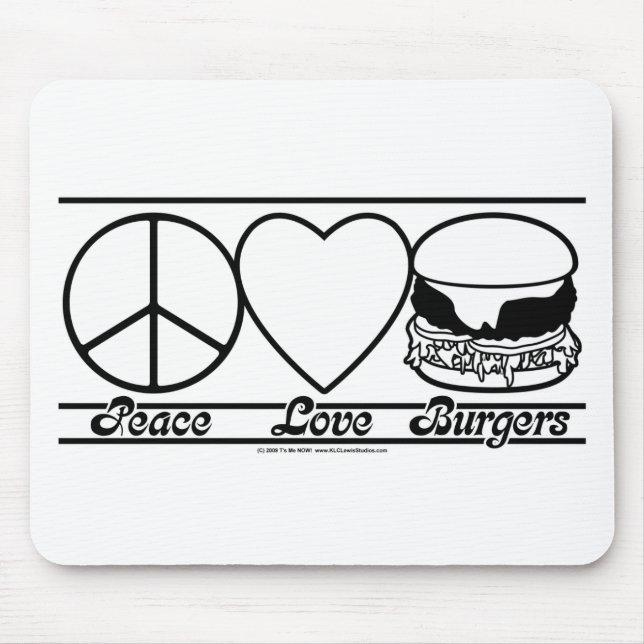 Peace Love and Burgers Mouse Mat (Front)
