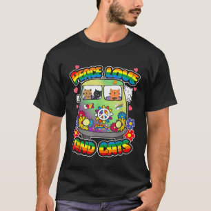 Peace Love And Cats Hippie Beatnik Flower Power Gr T-Shirt