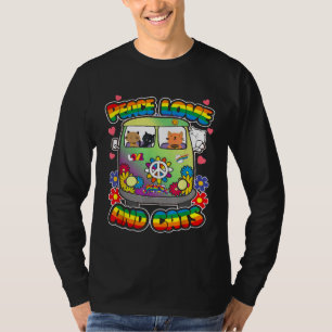 Peace Love And Cats Hippie Beatnik Flower Power Gr T-Shirt