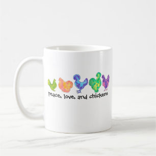 peace, love, and chickens mug