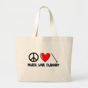 Peace, Love, and Clarinet Large Tote Bag