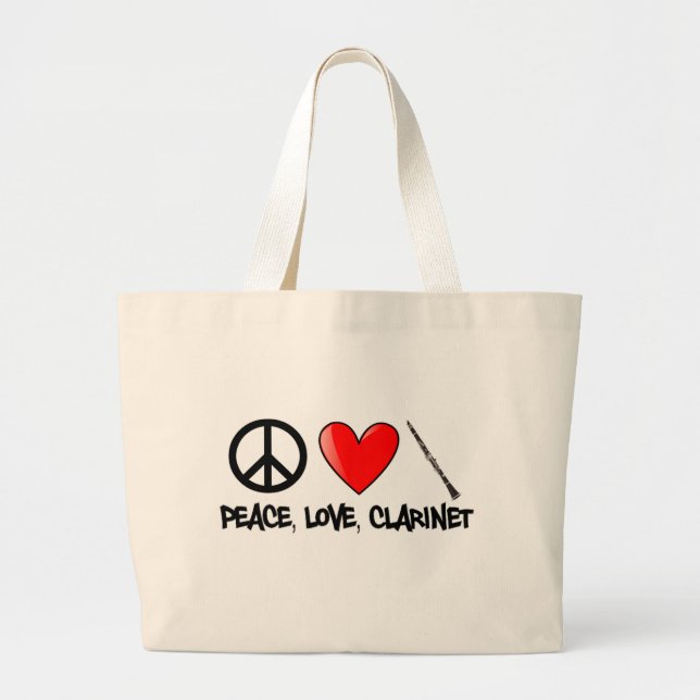 Peace, Love, and Clarinet Large Tote Bag (Front)