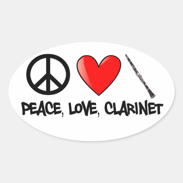 Peace, Love, and Clarinet Oval Sticker (Front)