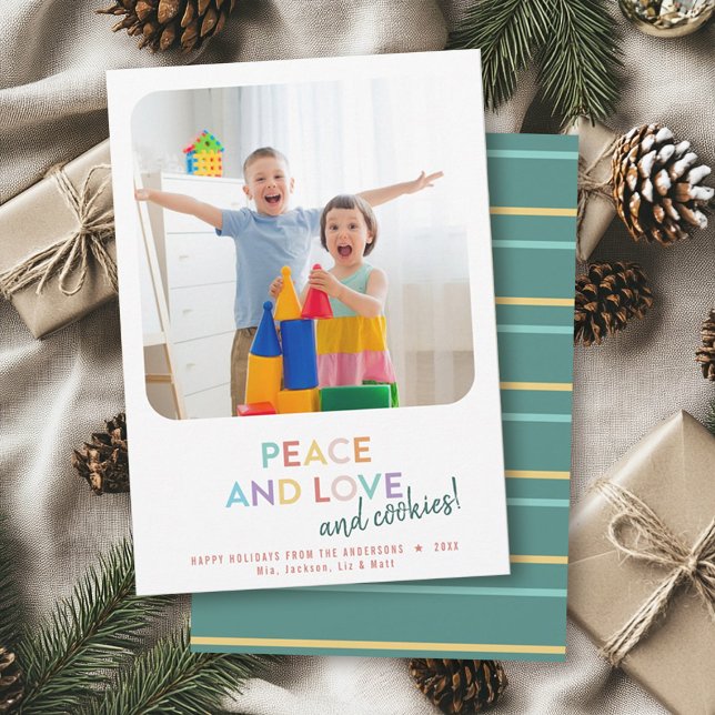 Peace Love and Cookies Fun Bright Rainbow  Holiday Card (Creator Uploaded)