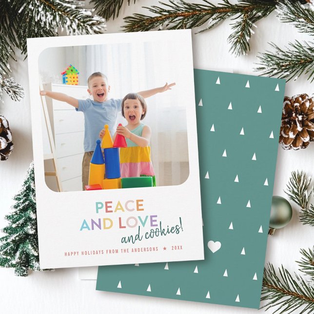 Peace Love and Cookies Fun Bright Rainbow Trees Holiday Card (Creator Uploaded)