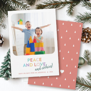 Peace Love and Cookies Fun Bright Rainbow Trees Holiday Card