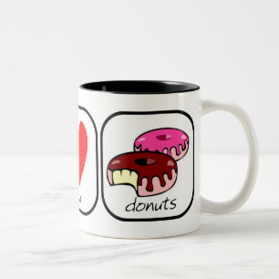 Peace, Love, and Doughnuts Two-Tone Coffee Mug