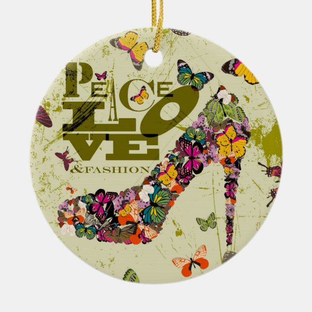 Peace, Love, and Fashion. xo PJ. Ceramic Tree Decoration (Front)
