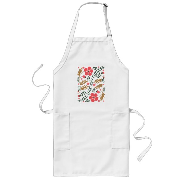 Peace Love and Flowers Retro Boho Floral Long Apron (Front)