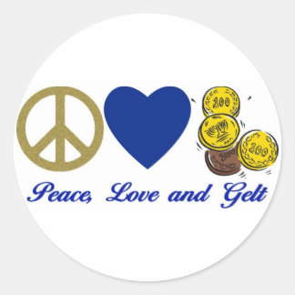 Peace, Love and Gelt Hanukkah Tees and Gifts Classic Round Sticker