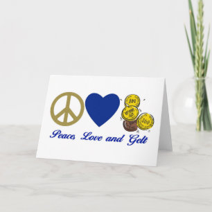 Peace, Love and Gelt Hanukkah Tees and Gifts Holiday Card