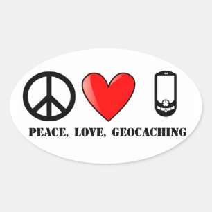 Peace, Love, and Geocaching Oval Sticker
