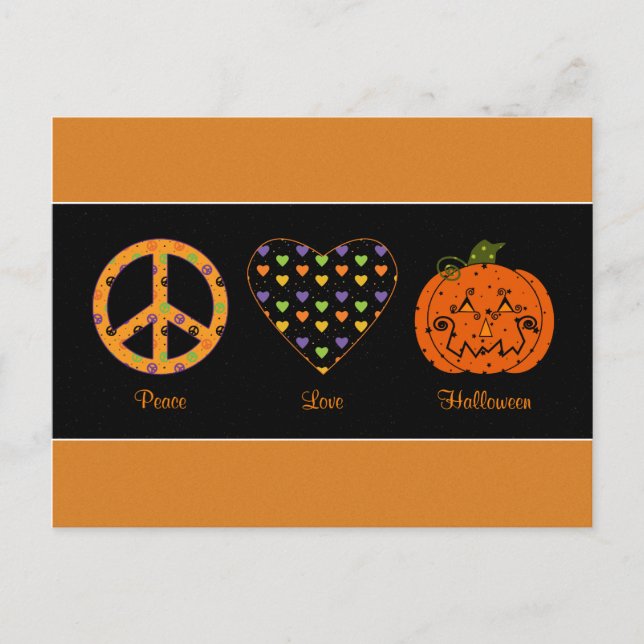 Peace, Love And Halloween Postcard (Front)