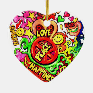 Peace, Love and Happiness Ceramic Tree Decoration