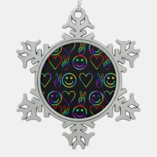 PEACE , LOVE  AND HAPPINESS SNOWFLAKE PEWTER CHRISTMAS ORNAMENT