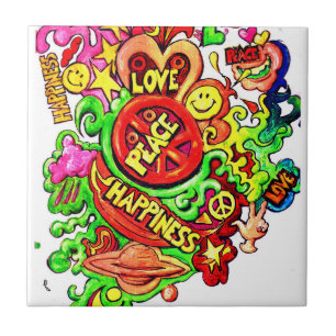 Peace, Love and Happiness Tile
