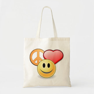 Peace Love and Happiness tote bag