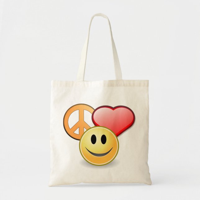 Peace Love and Happiness tote bag (Front)