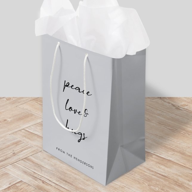Peace Love and Hugs | Dove Grey Elegant Christmas Medium Gift Bag (Creator Uploaded)