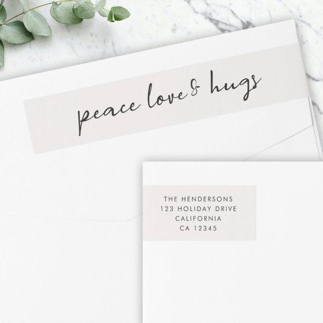 Peace Love and Hugs | Minimal Christmas Dove Gray Wrap Around Label (Creator Uploaded)