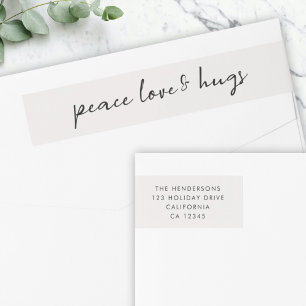 Peace Love and Hugs   Minimal Christmas Dove Grey Wrap Around Label