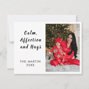 Peace Love and Hugs Minimal Christmas Photo  Holiday Card