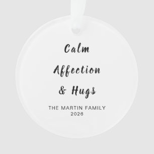 Peace Love and Hugs Minimal White Christmas Ornament