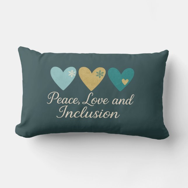 Peace, Love and Inclusion | Inclusive Holiday Lumbar Cushion (Front)