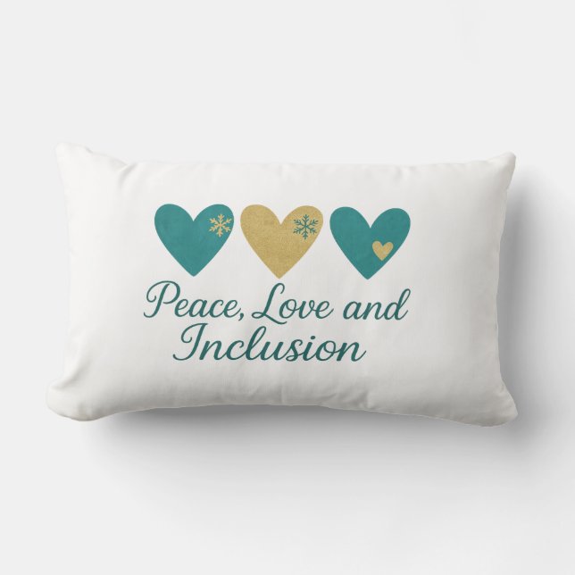 Peace, Love and Inclusion | Inclusive Holiday Lumbar Cushion (Front)