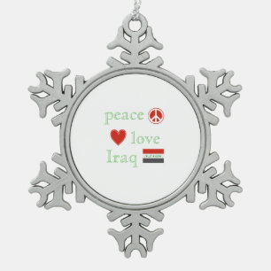 Peace Love and Iraq Snowflake Pewter Christmas Ornament