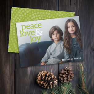 Peace Love and joy 1 Photo Modern typography Holiday Card