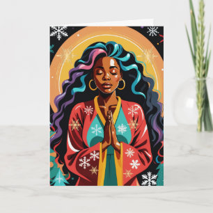 Peace, Love and Joy Christmas Black Woman Praying Card