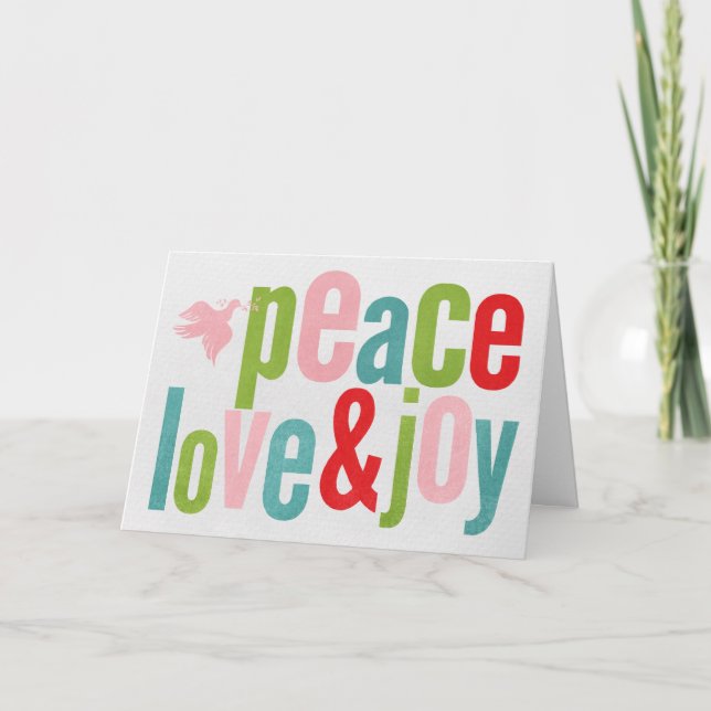 Peace Love and Joy Dove Colourful Holiday Card (Front)