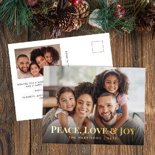 Peace, Love And Joy Family Photo Christmas Foil Holiday Postcard